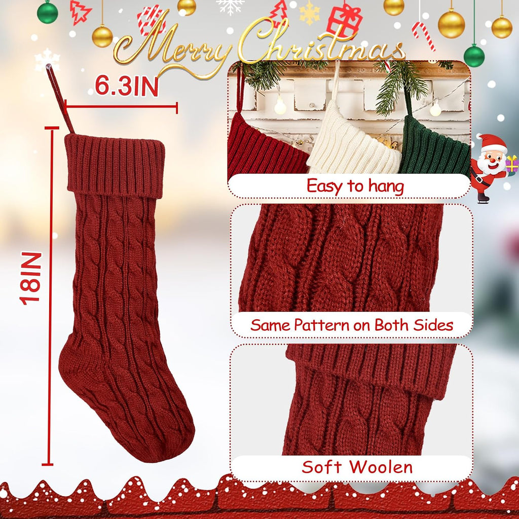 S - 4 Pack Cable Knit Family Christmas Stockings, Large Trdaitional Knitted Holiday Stockings, Tree Decor - Set of 4