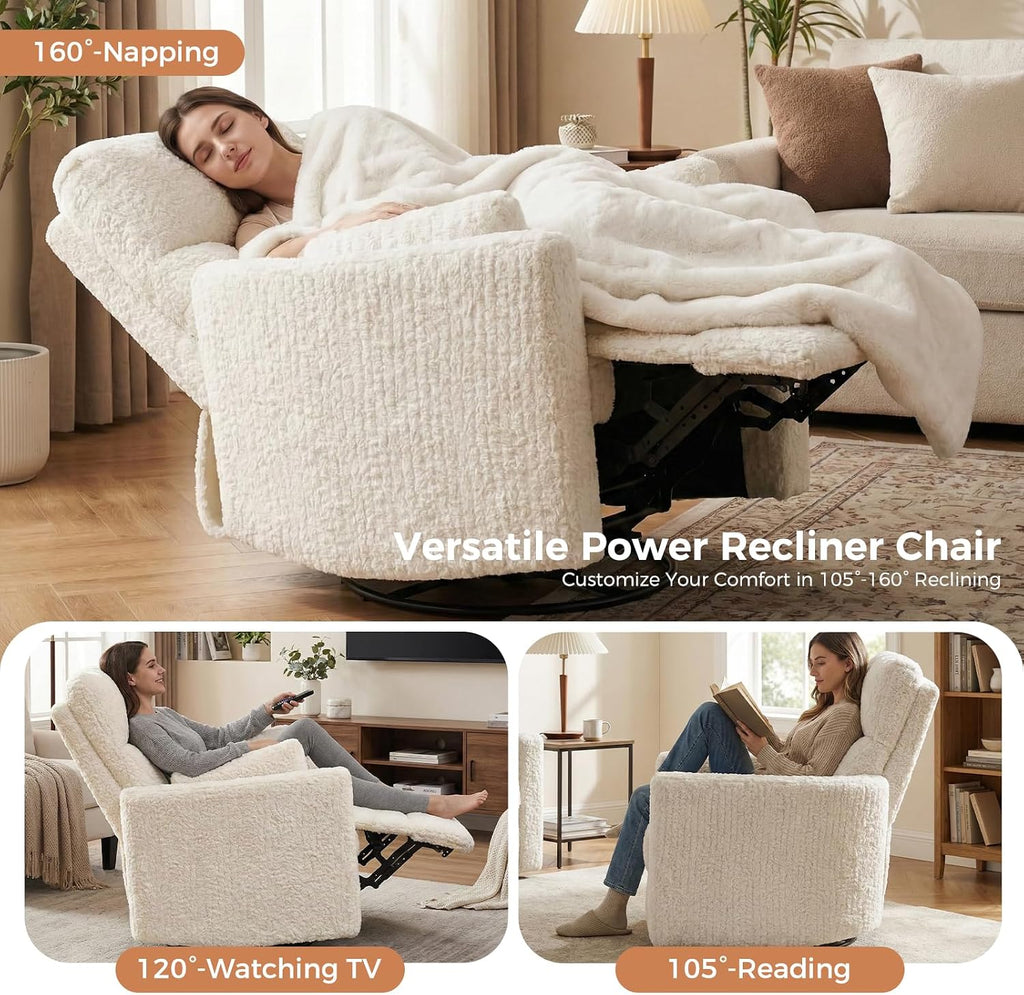 Power Swivel Rocker Recliner, Nursery Glider, USB Ports, Cream | Swivel Rocker Chair for Adults & Nursery, Glider