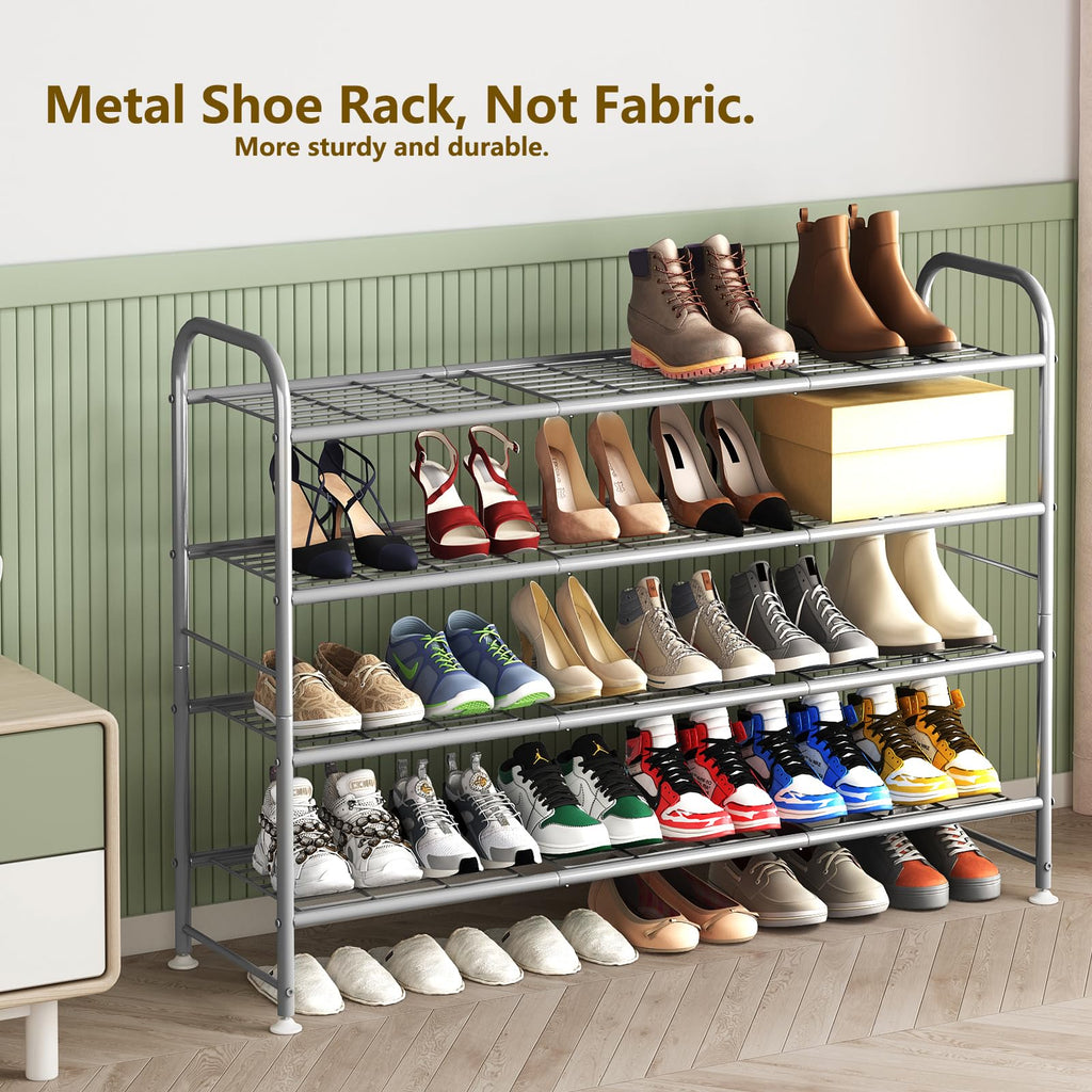 4 Tier Long Shoe Rack for Closet Metal Shoe Organizer