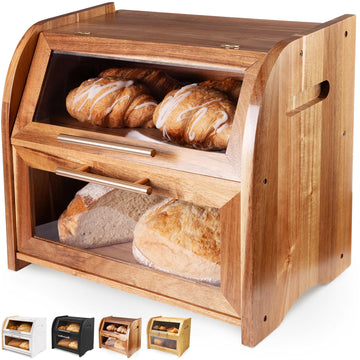 Bread Box - Arise Acacia Wooden Countertop, Extra Large 2-Shelf