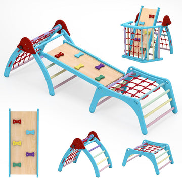 Triangle Set, 7 in 1 Climbing Toys Indoor for Kids, Wooden Montessori Climbing Set with Arch Ramp Ladder, Foldable