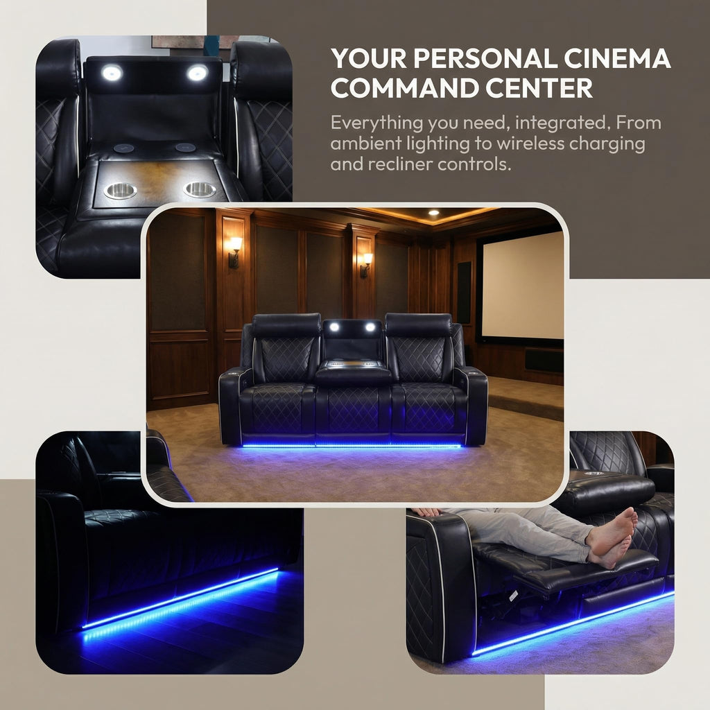 Power Leather Recliner Sofa Set with LED, Power Recliner Sofa Sectional Couches, Reclining Couch, loveseat, Chair
