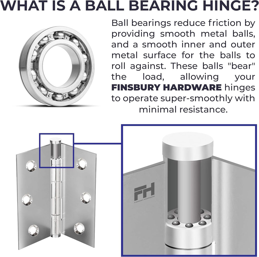 Solid Brass Chrome Door Hinge Heavy Duty Ball Bearing Shiny Silver 3.5 x 3.5 Inch - Set of 2 Hinges (Polished Chrome)