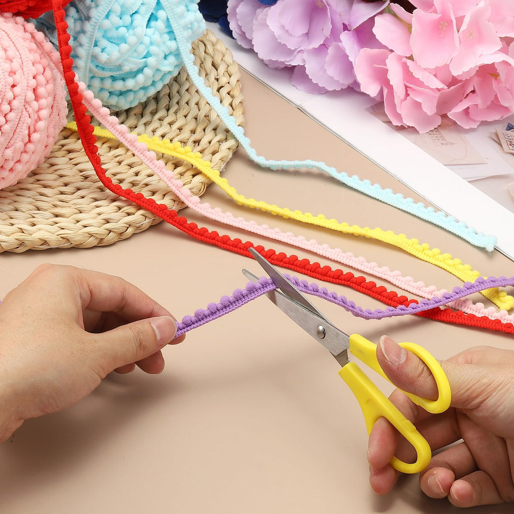 Pom Trim Ribbon, 0.5" Wide White Pom Ball Fringe Trim Sewing Fringe Fabric Trim Ribbon for DIY Crafts - 25 Yards