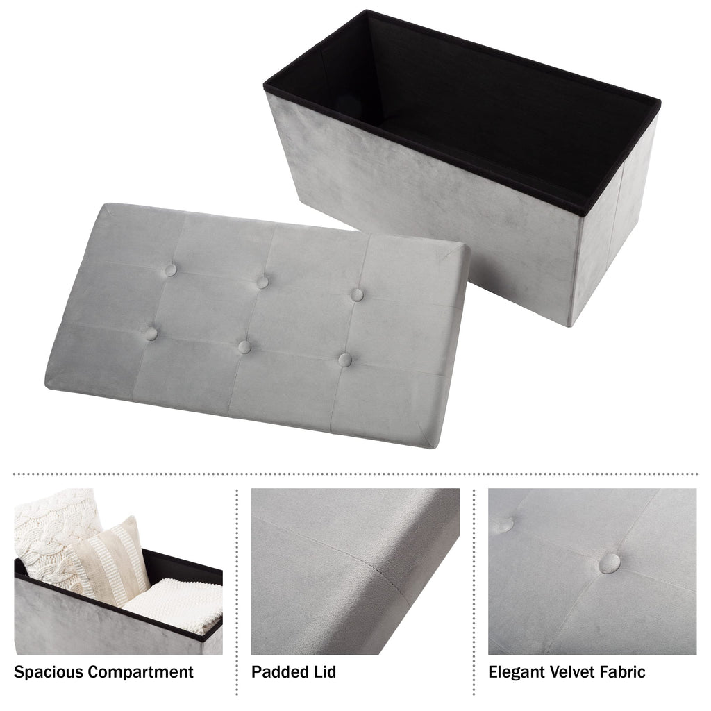 Storage Ottoman - Velvet Tufted Footrest, Linen Chest, or Bench Organizer with Removable Lid Room, or Entryway by