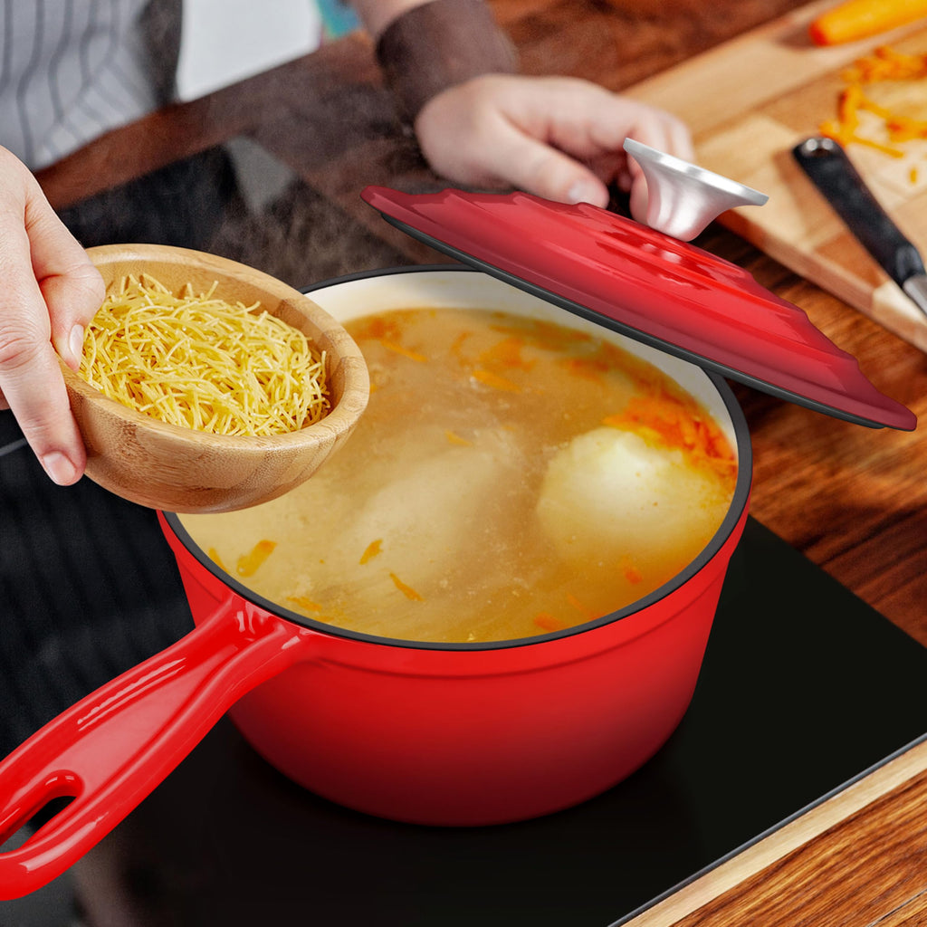 Enamel Cast Iron Saucepan Set, Dutch Oven Cookware Kit, Red