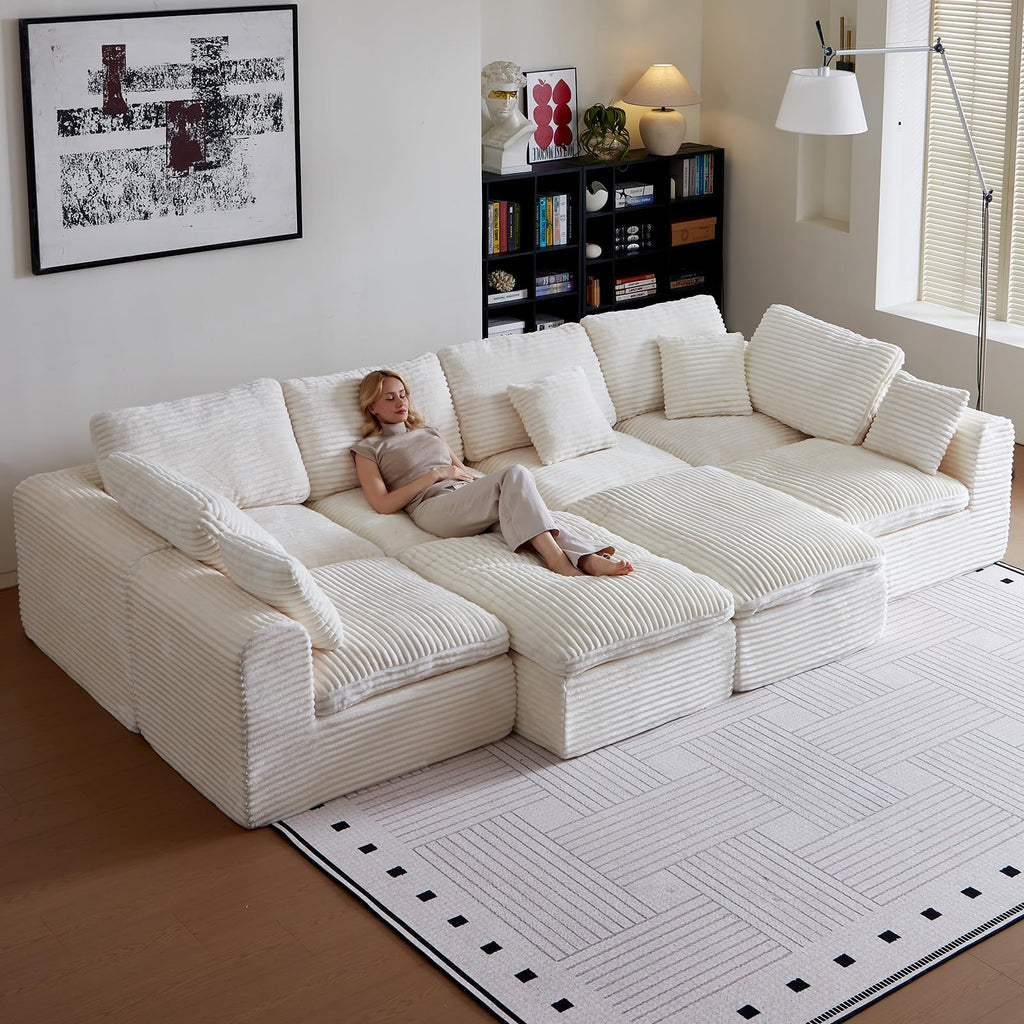 170" Large Cozy Sectional Couch, Couches, Beige, Soft
