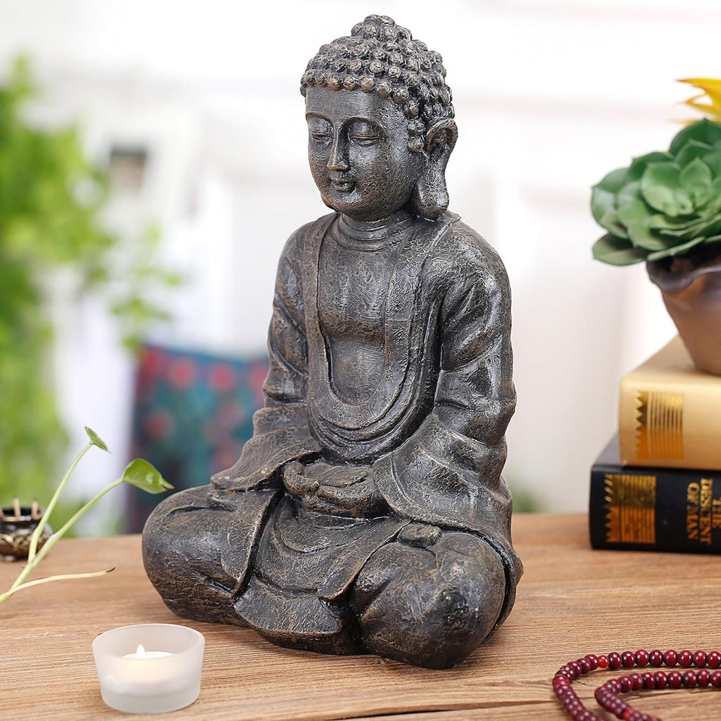 11.5 Inch Gray Buddha Statue Resin Meditation Figurine