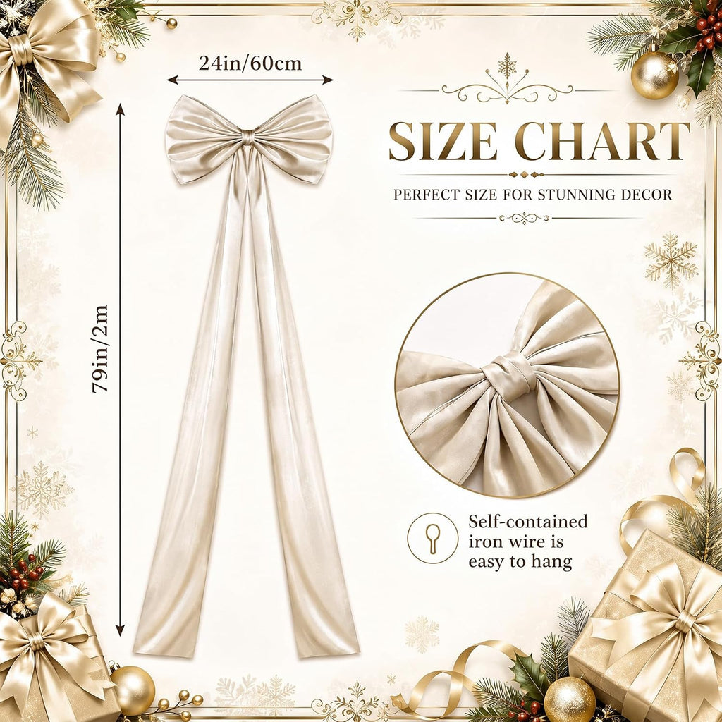 24 x 79 Inches Giant Satin Bow Christmas Tree Topper,Champagne
