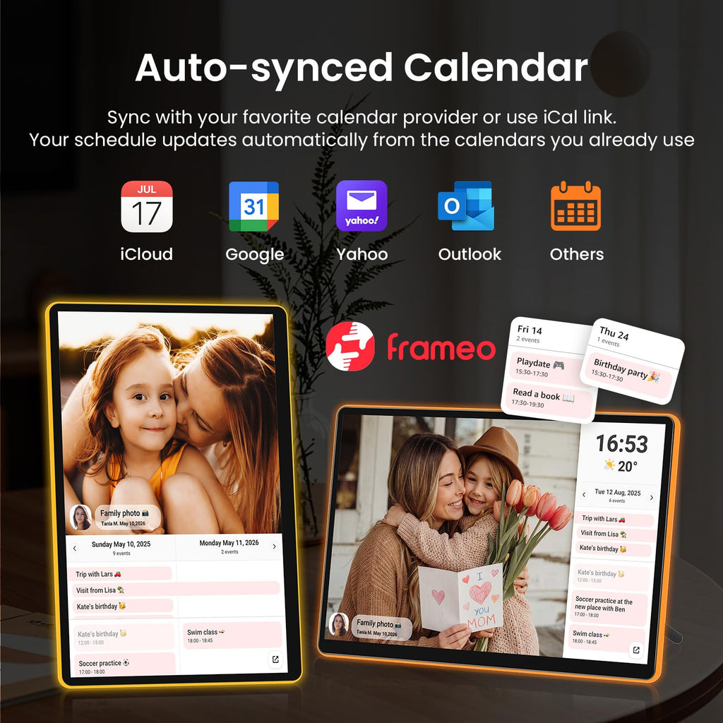 14" Neon Light Digital Picture Frame, Desk Digital Calendar, Auto-synced Schedule via Frameo App - 2K FHD Touchscreen