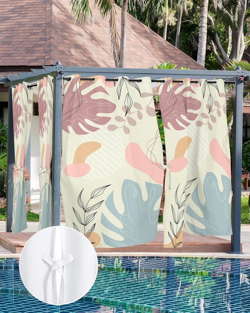 Outdoor Curtains Waterproof, Bohemian Tropical Plant Privacy Screen Outdoor Front Porch Decor, Grommet Outside