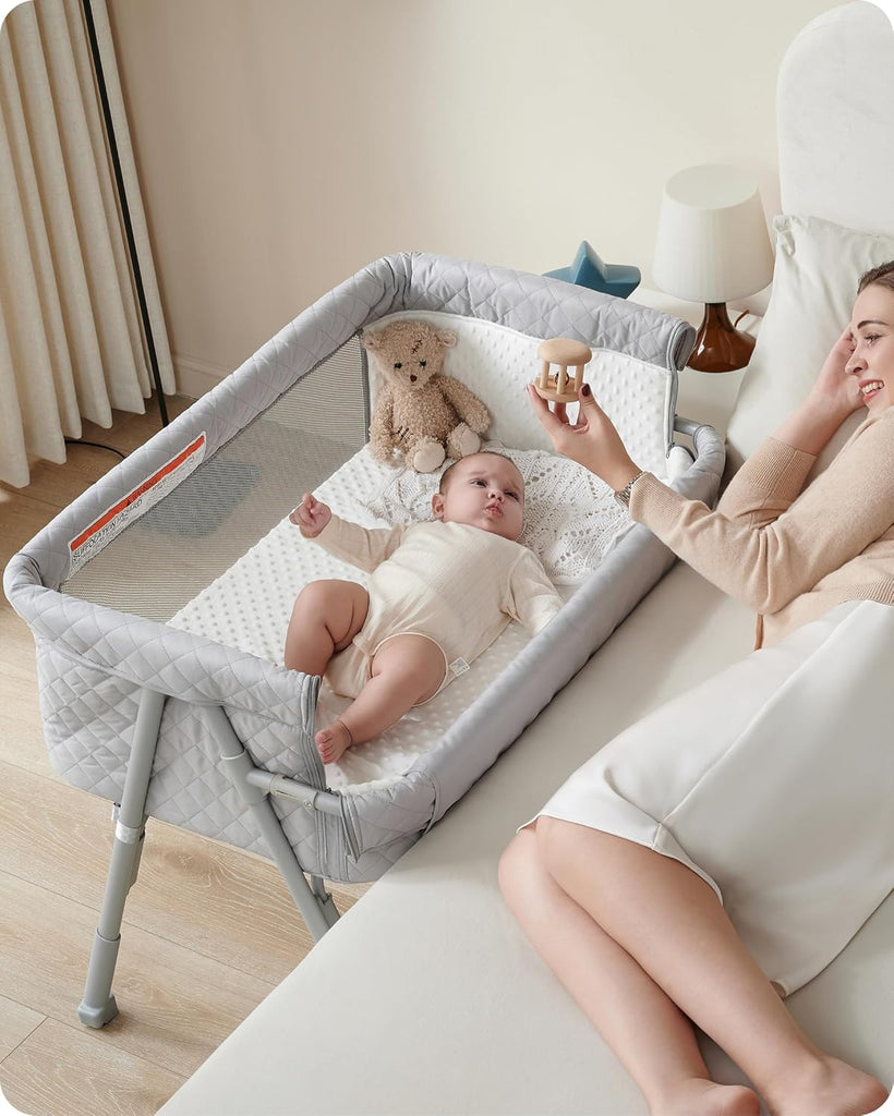 Bassinet Bedside Sleeper for Baby, 2 in 1 Baby Crib for Newborn, Bedside Bassinet with 4 Auto-Lock Wheels &