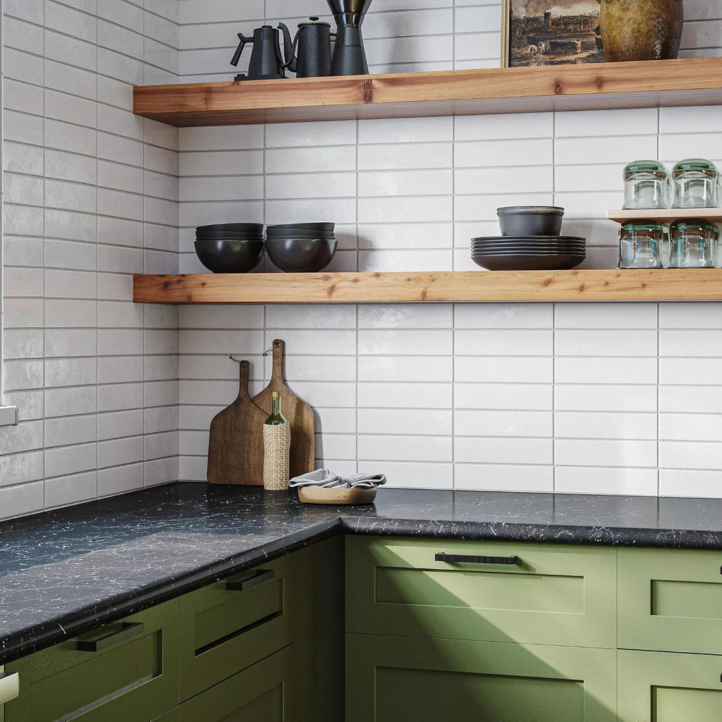 2x8 Matte White Handmade Look Ceramic Wall Tile - Wavy Surface Spanish Subway Tile Backsplash, Bathroom, and