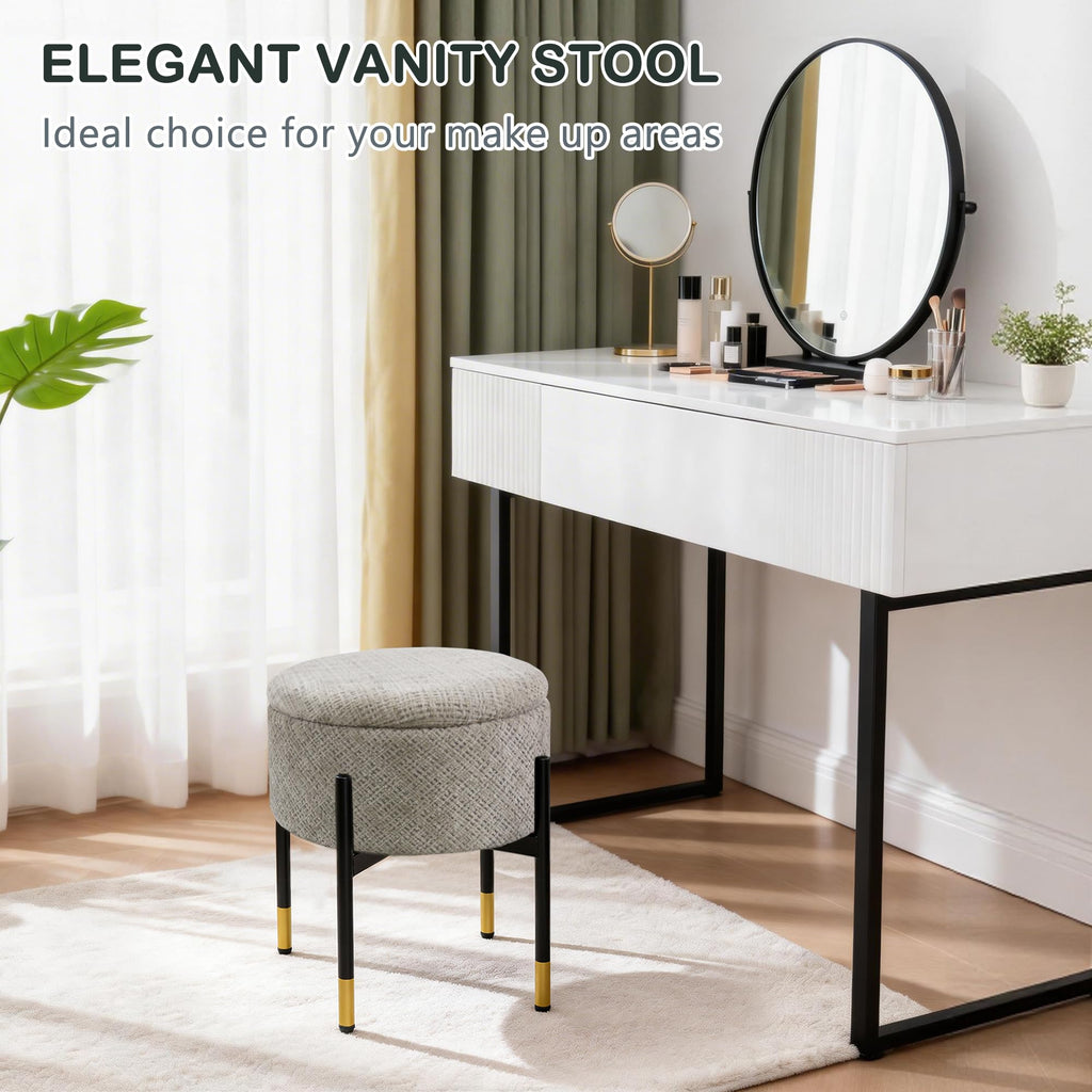 Round Ottoman with Storage, Velvet Makeup Vanity Stool, Small Ottoman Foot Stool with Coffee Table and Metal Legs