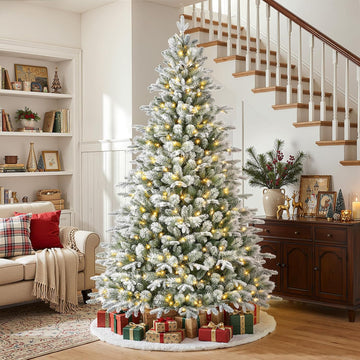 Prelit Artificial White Flocked Christmas Tree & Warm Lights