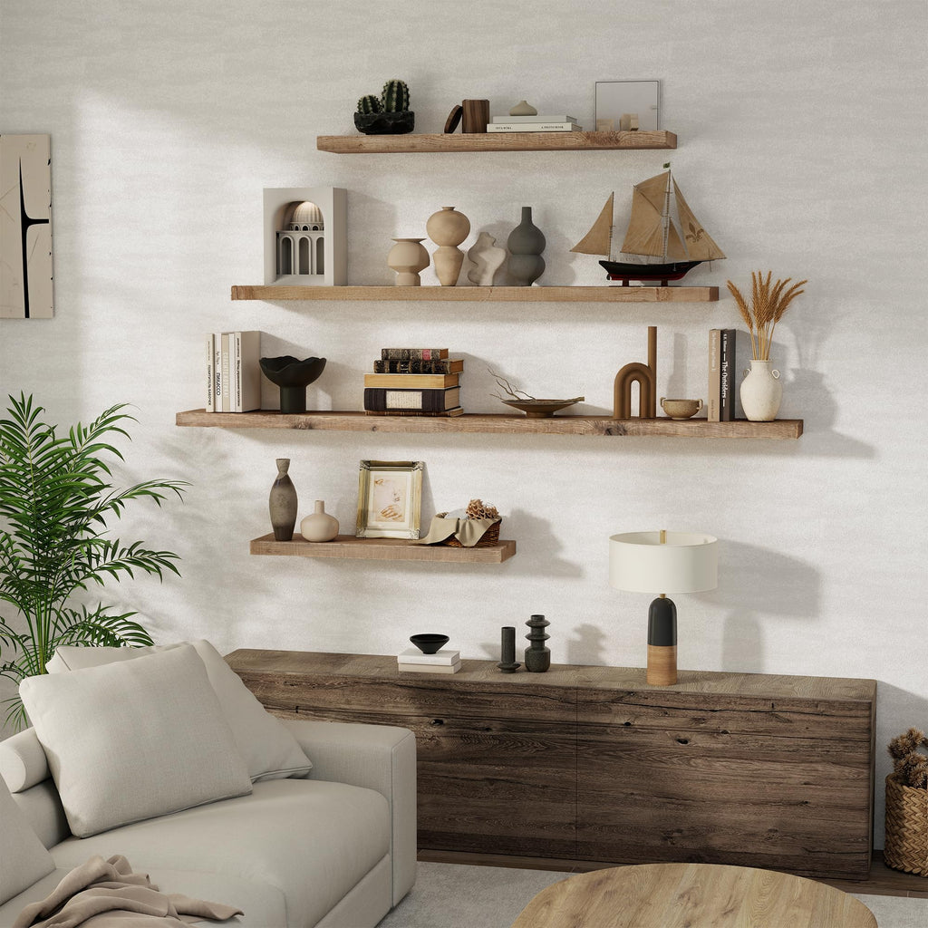 72 inch Floating Shelves for Wall, 8" Deep Rustic Reclaimed Barnwood Shelves, Floating Shelf Wall Hanging Shelves