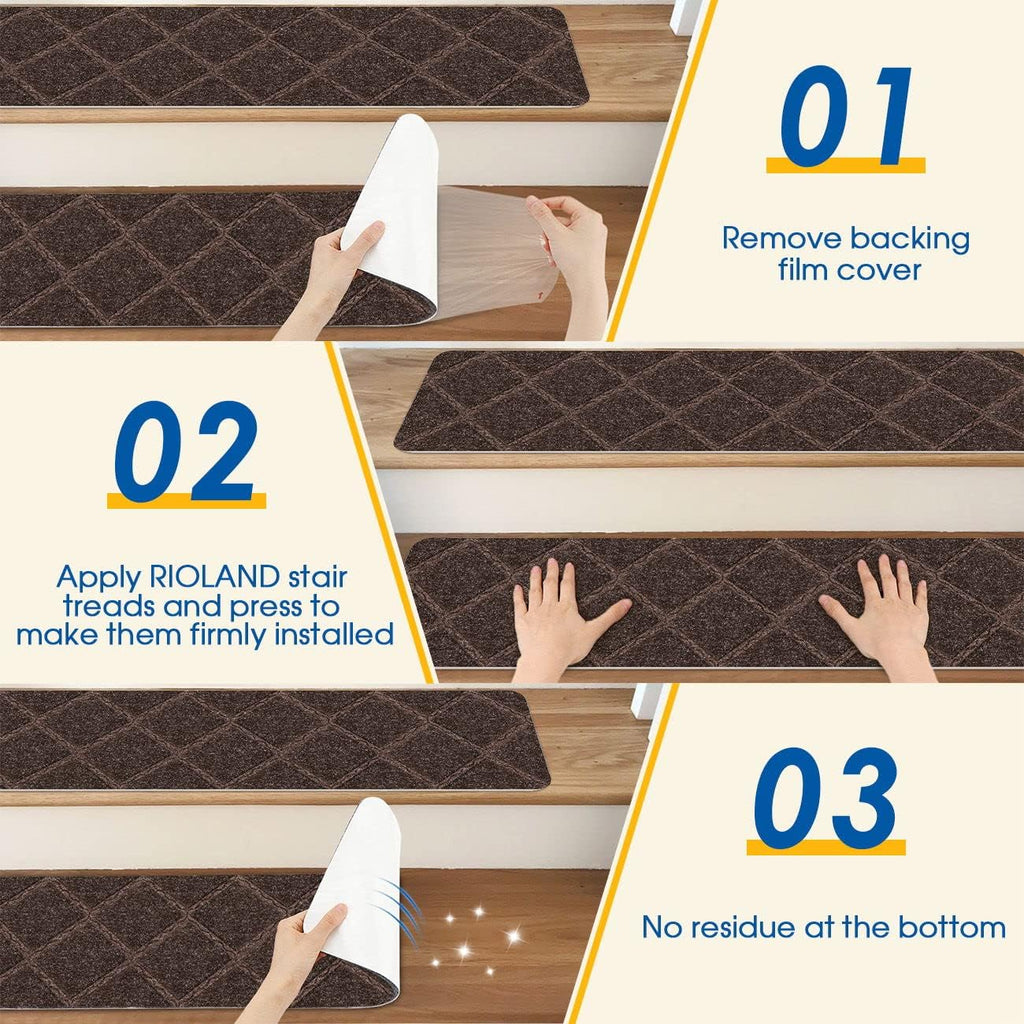 15 Pack Carpet Stair Treads for Wooden Steps, Indoor Rugs 8" X 30" | Non Slip Stair Runners with Self-adhesive