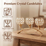 3-Arm Arched Crystal Candelabra, Gold Candle Holder Table Centerpiece, Dining, Party, Thanksgiving & Christmas
