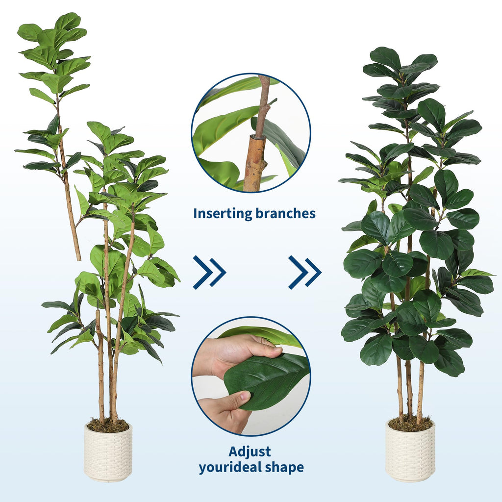 Faux Fiddle Leaf Fig Tree 7 FT, Artificial Tree with Lifelike Trunk & Glossy Leaves, Bendable Boughs for Custom Look