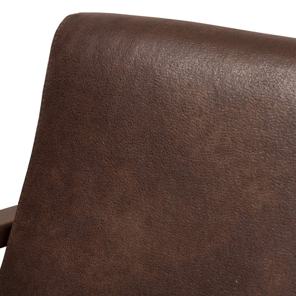 Inspired Eames Style Bianca Mid-Century Modern Walnut Wood Dark Brown Distressed Faux Leather Lounge Chair and Ottoman