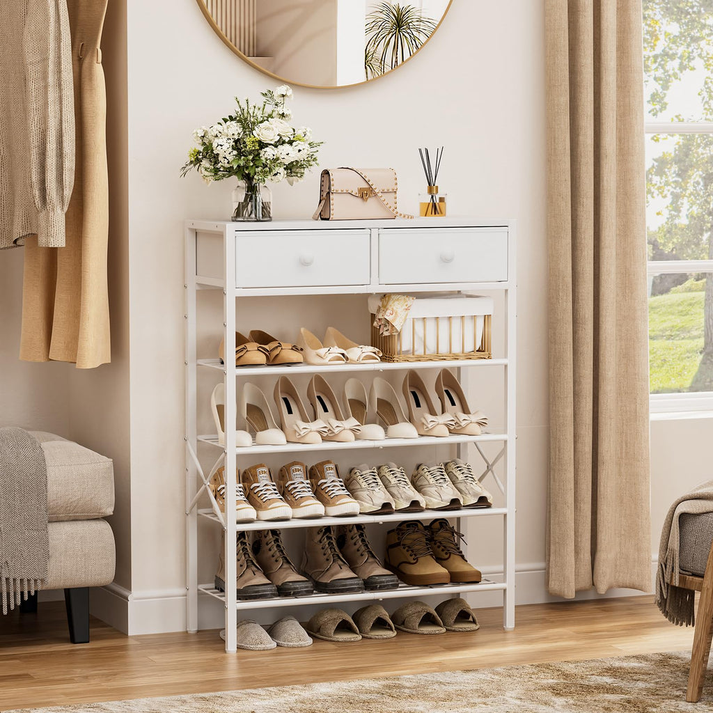 5 Tier Shoe Rack with 2 Drawers, 16-20 Pairs Greige