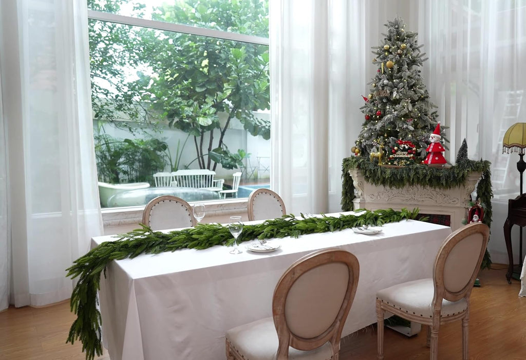 18FT Extra Full Christmas Garland Real Touch Norfolk Pine Garland Christmas Decorations Realistic Greenery Garlands