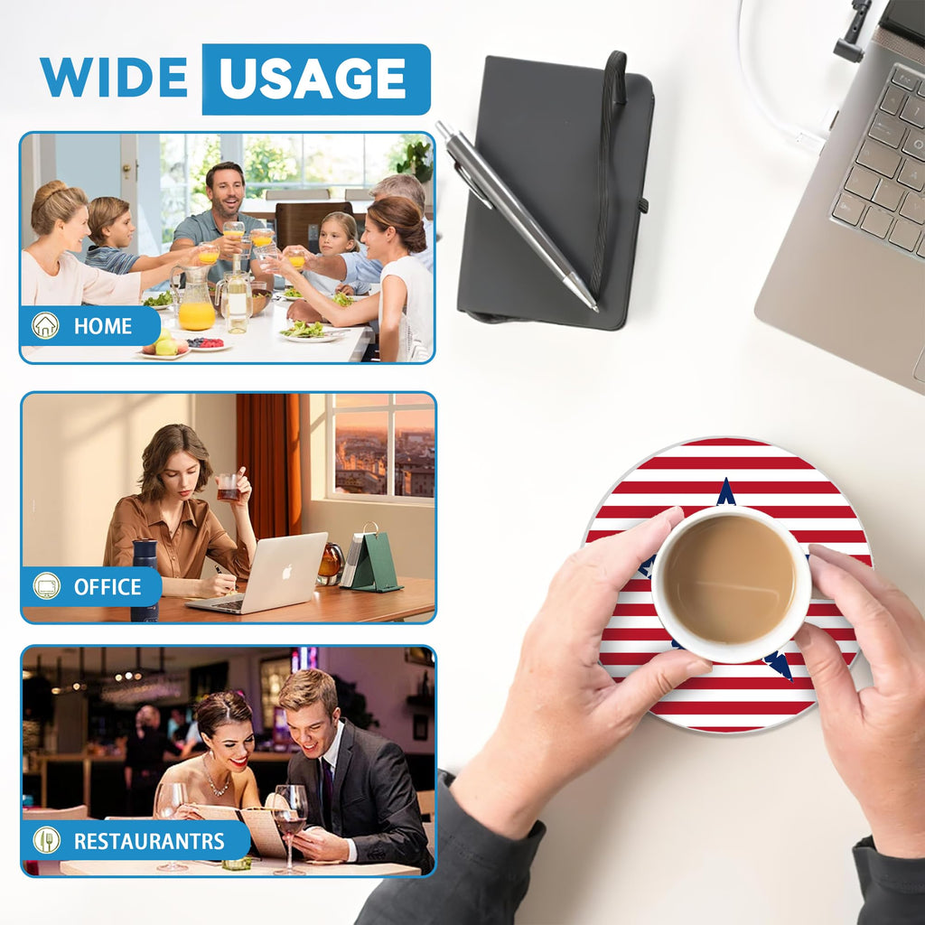 Patriotic Drinks Coasters Set of 4, Absorbent Ceramic Stone Coaster with Cork Base, Cute Coasters for Table Home