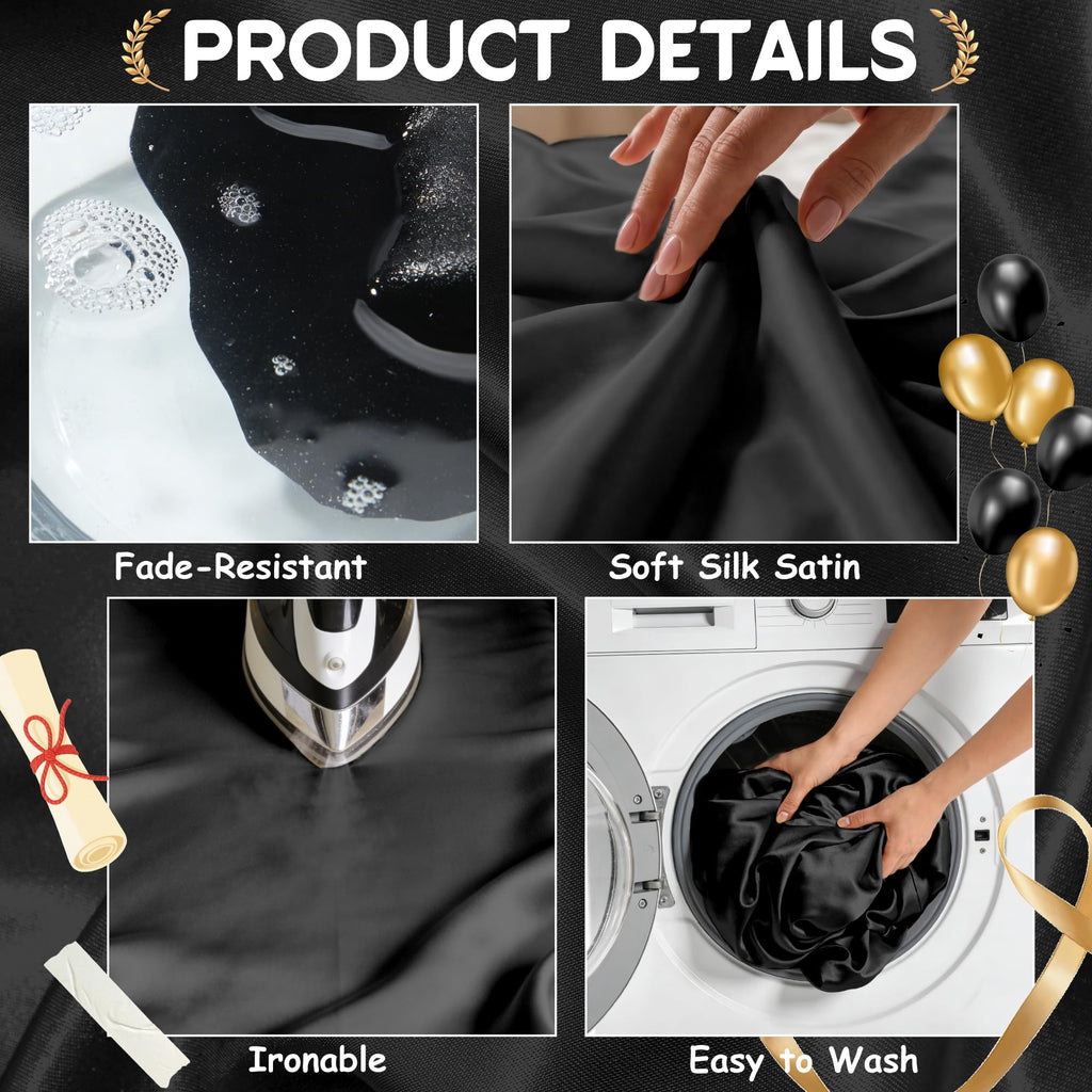 8 Pack Black Satin Tablecloth 58 x 102 Inch Overlay Seamless Design