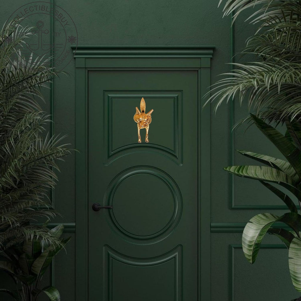 Decorative Gold Fox Head Door Knocker - Solid Brass Animal Front Door Hardware for Home, Cottage & Cabin Entry