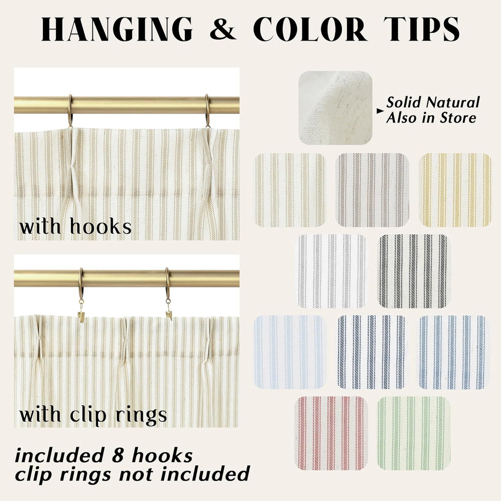 Kitchen Window Curtains Over Sink 24 Inch Length Sets,Rustic Country Pinch Pleated Linen Cafe Small Window Curtain