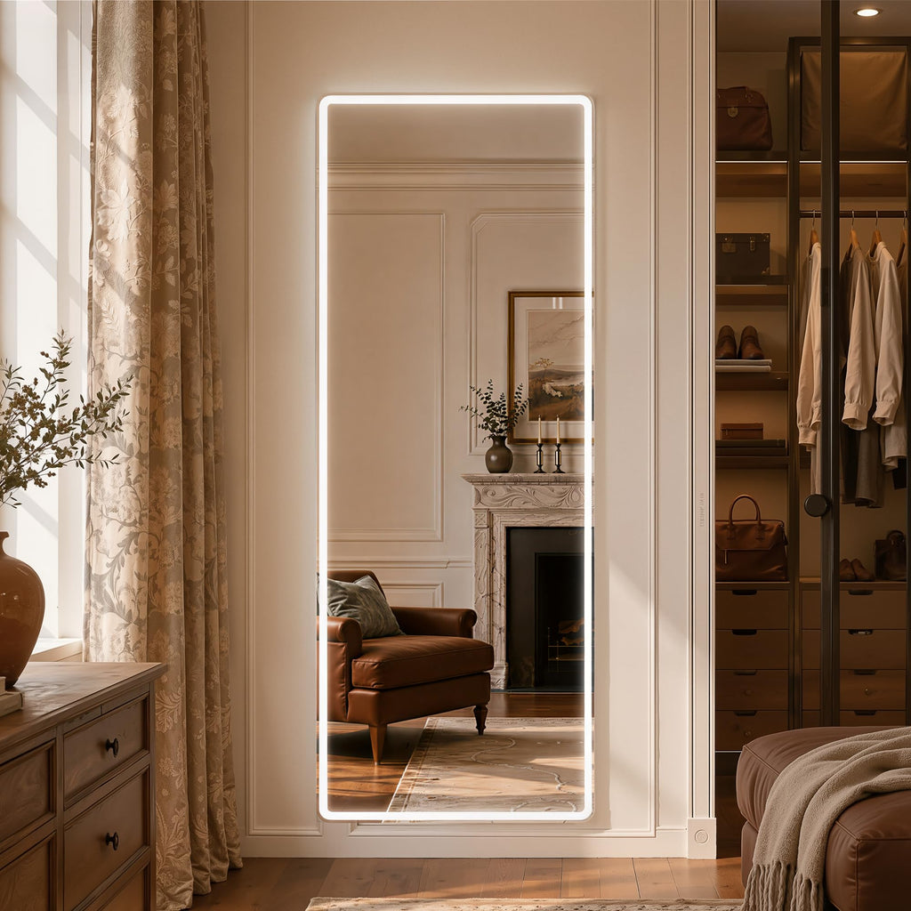 Full Length Mirror with Lights, 71" x 26" LED Floor Mirror, Full Body Dressing Standing Mirrors with Dimming & 3