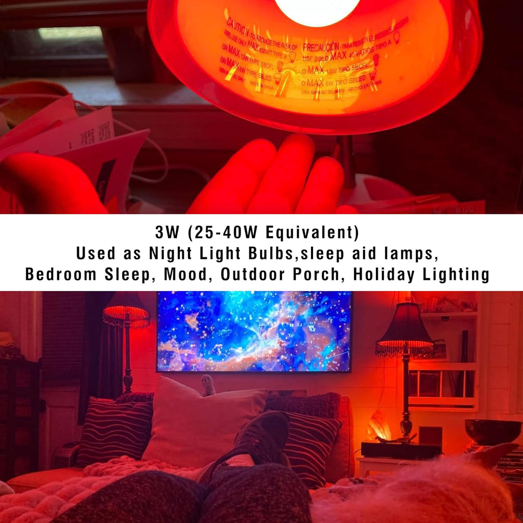 Red Light Bulbs for Sleep, 100% Blue Light Blocking, 3W Red Night Light