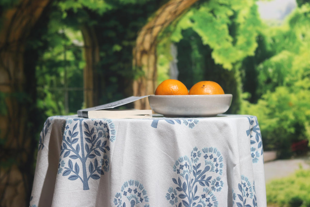 100% Organic Cotton Blue Table Cloth, Indian Block Print Table Linen for Dining, Parties, Wedding, Outdoors Home