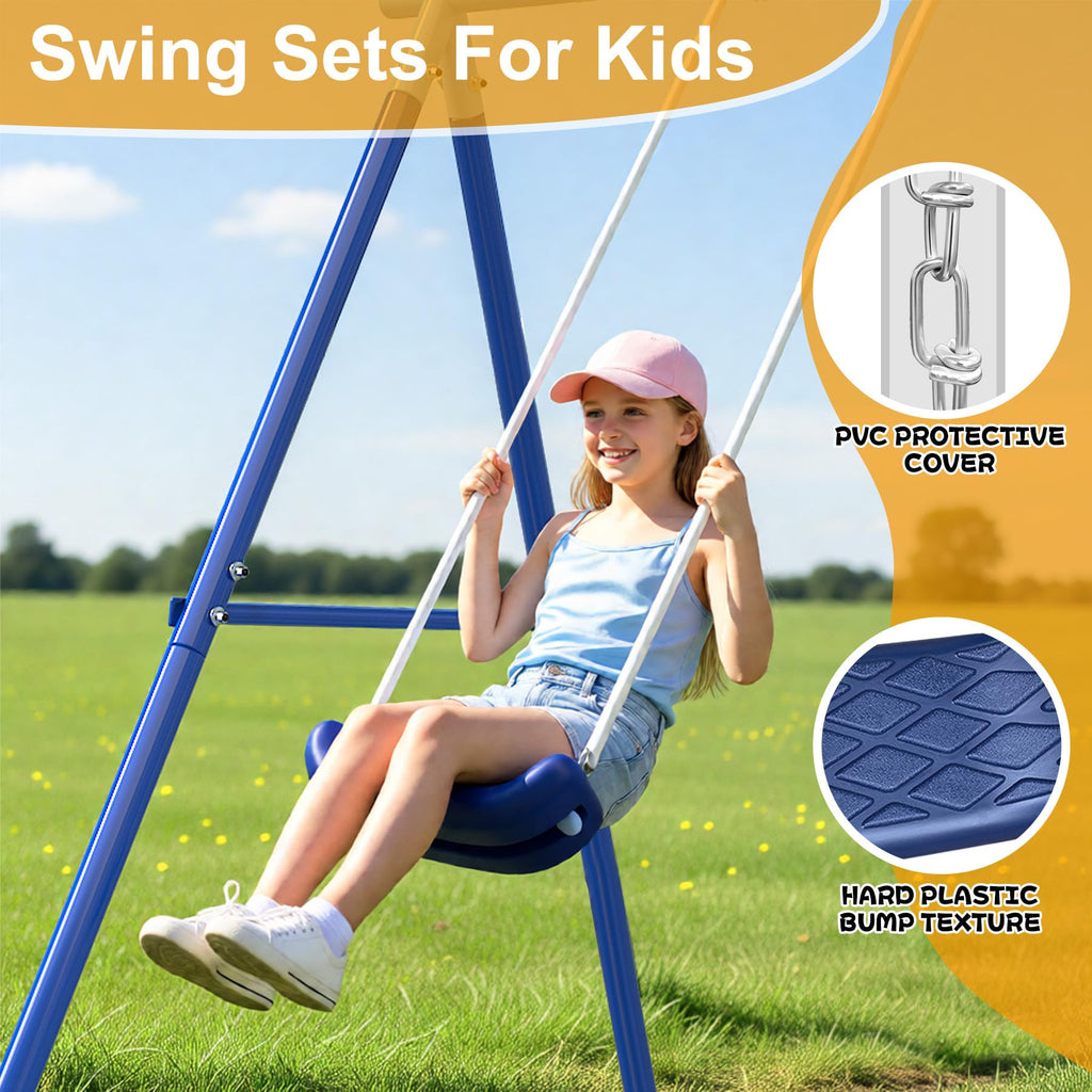 3 in 1 Swing Set for Backyard with Saucer, A-Frame Metal Outdoor Playset
