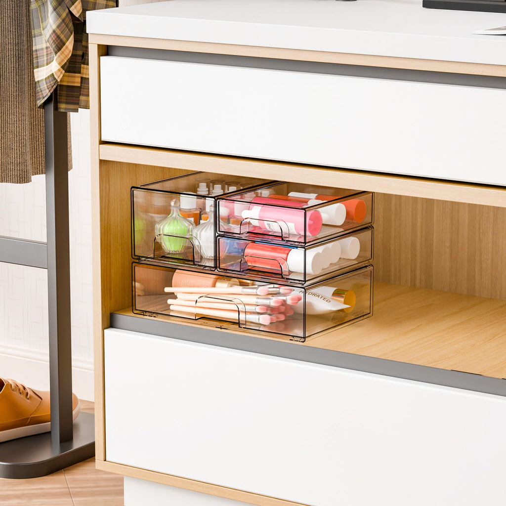 4 Pack Clear Stackable Storage Drawers,Pull-Out Medicine Cabinet Organizer and Containers,Large Acrylic Organizers
