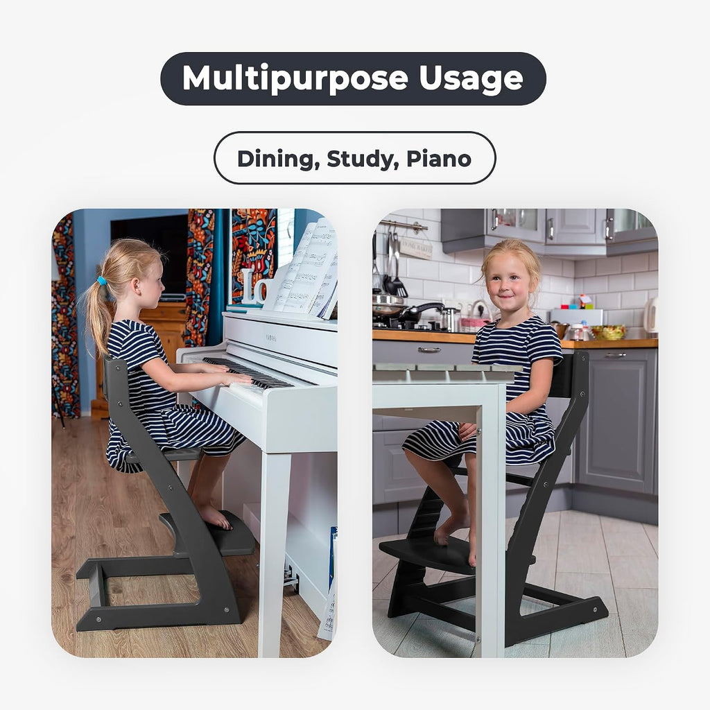 Modern Black Wooden High Chair | Adjustable Grow-with-Me Toddler Seat for Age 3 to 15 | Perfect for Minimalist &