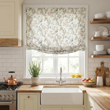 Elegant Floral Bird Relaxed Roman Shades, Light Filtering Blinds, Cordless Lift, Pull Down Window Treatment for Home