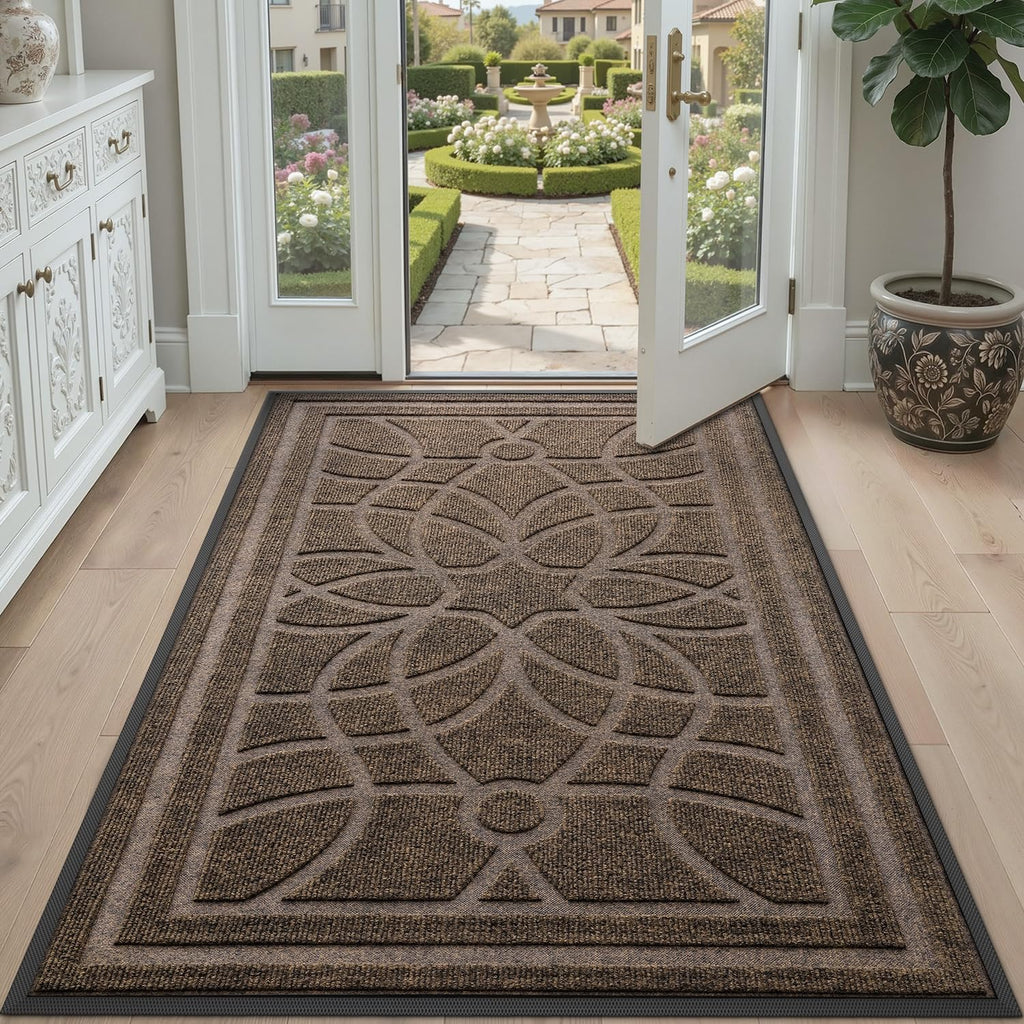 Front Door Mat Outside Entrance 4x6, Heavy Duty Non Slip, Brown