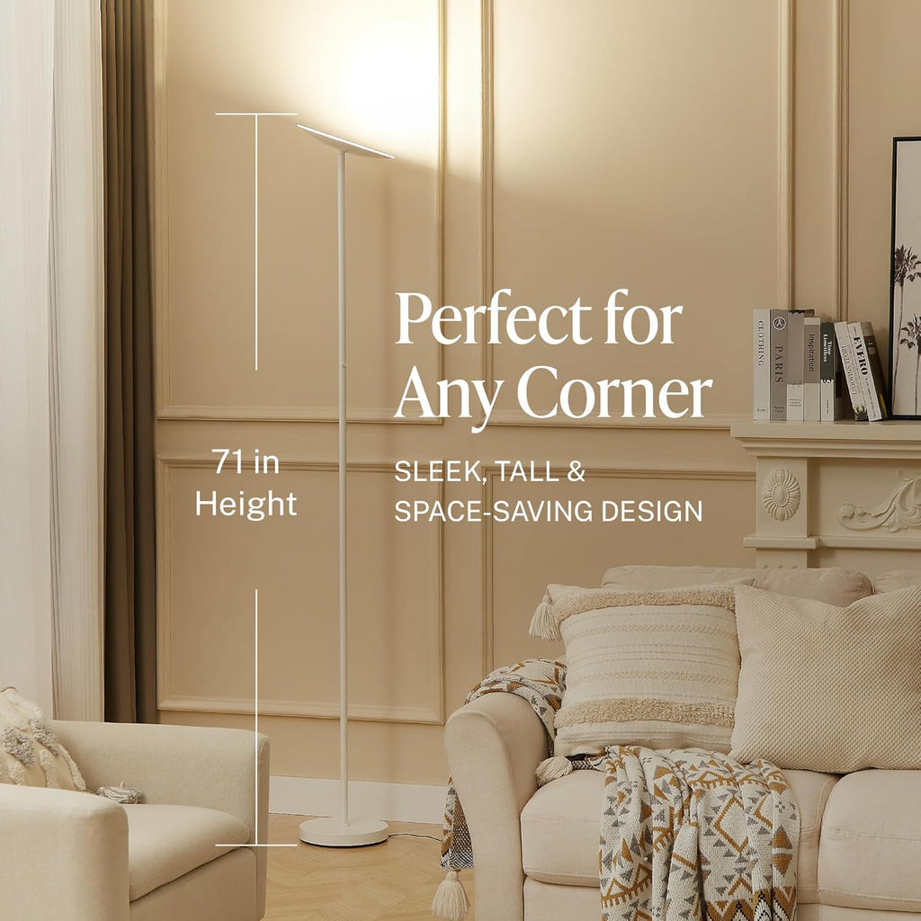 LED Torchiere Floor Lamp, 3200LM, 71" Tall Modern Torchiere Lamp in Pearl White, Stepless Dimming