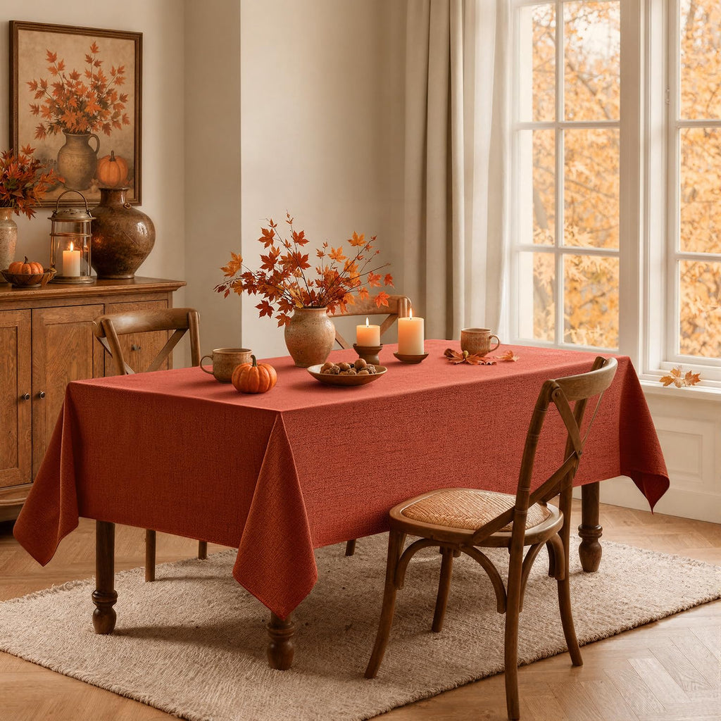 Linen Textured Rectangle Fall Tablecloth 60 x 104 Inch Burnt Orange