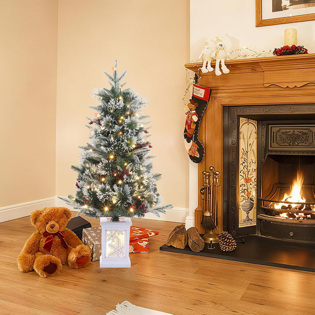 3Ft Pre-Lit Holiday Christmas Tree with Snowflake Base, Artificial Christmas Tree with Timer Function and 78 Led