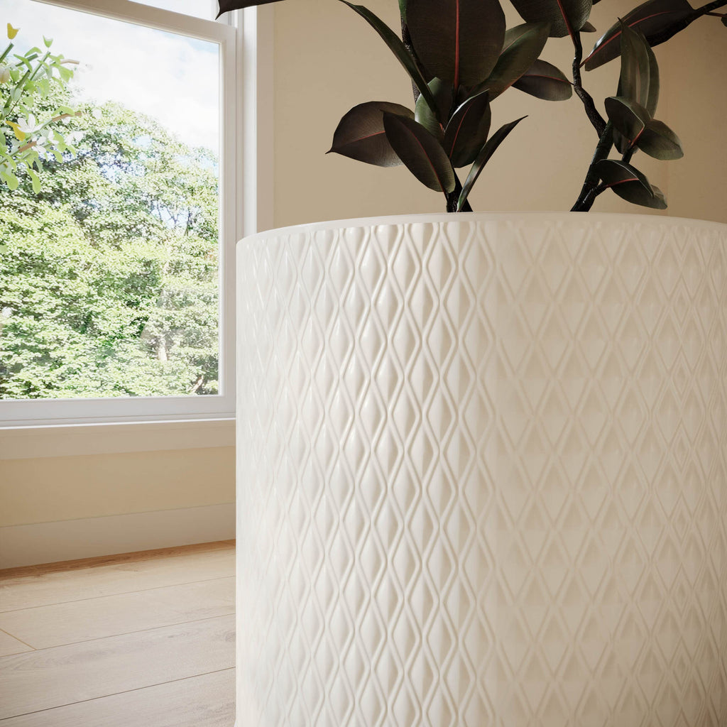 Claire Honeycomb Neutral Modern White Planter with Nyra Stand, Indoor Plant Pots, SelectBase, Mid-Century Modern