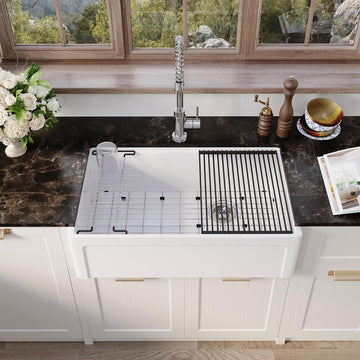 White Farmhouse Sink Fireclay Apron Front Kitchen Sink Single Bowl Kitchen Sinks, 33x20x10 Deep Workstation Sink with
