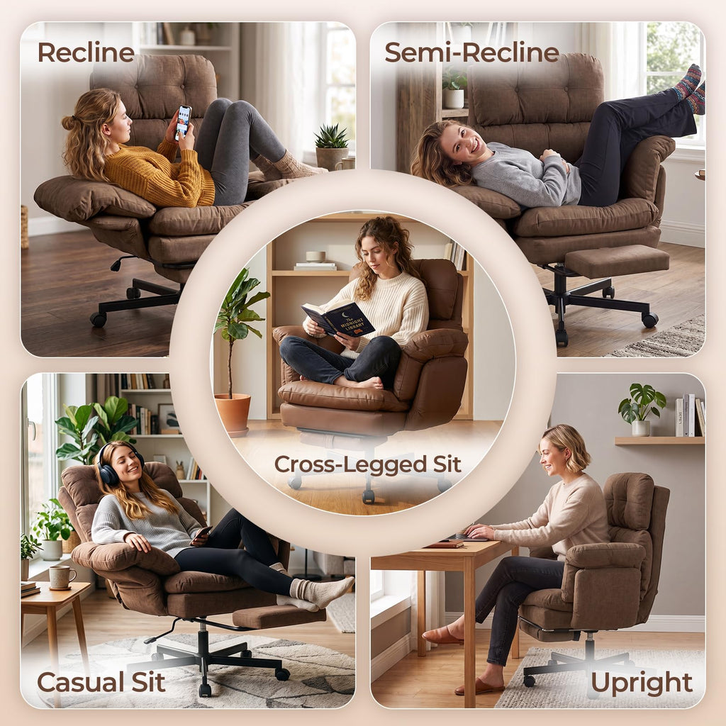 Criss Cross Office Chair with Foot Rest, Big and Tall Desk Chair with Flip Armrests for Pets & Cross Legged Sitting
