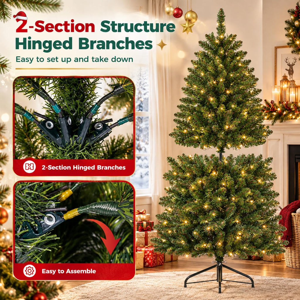 5 FT Pre-Lit Half Christmas Tree with 170 LED Lights, Easy Setup