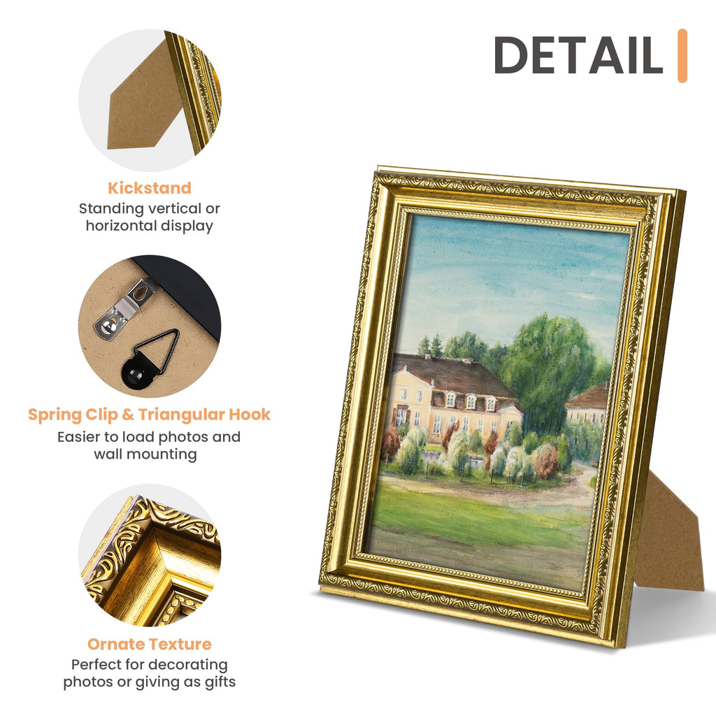 Vintage 8x10 Picture Frame, Antique Gold Frames, 2 Pack