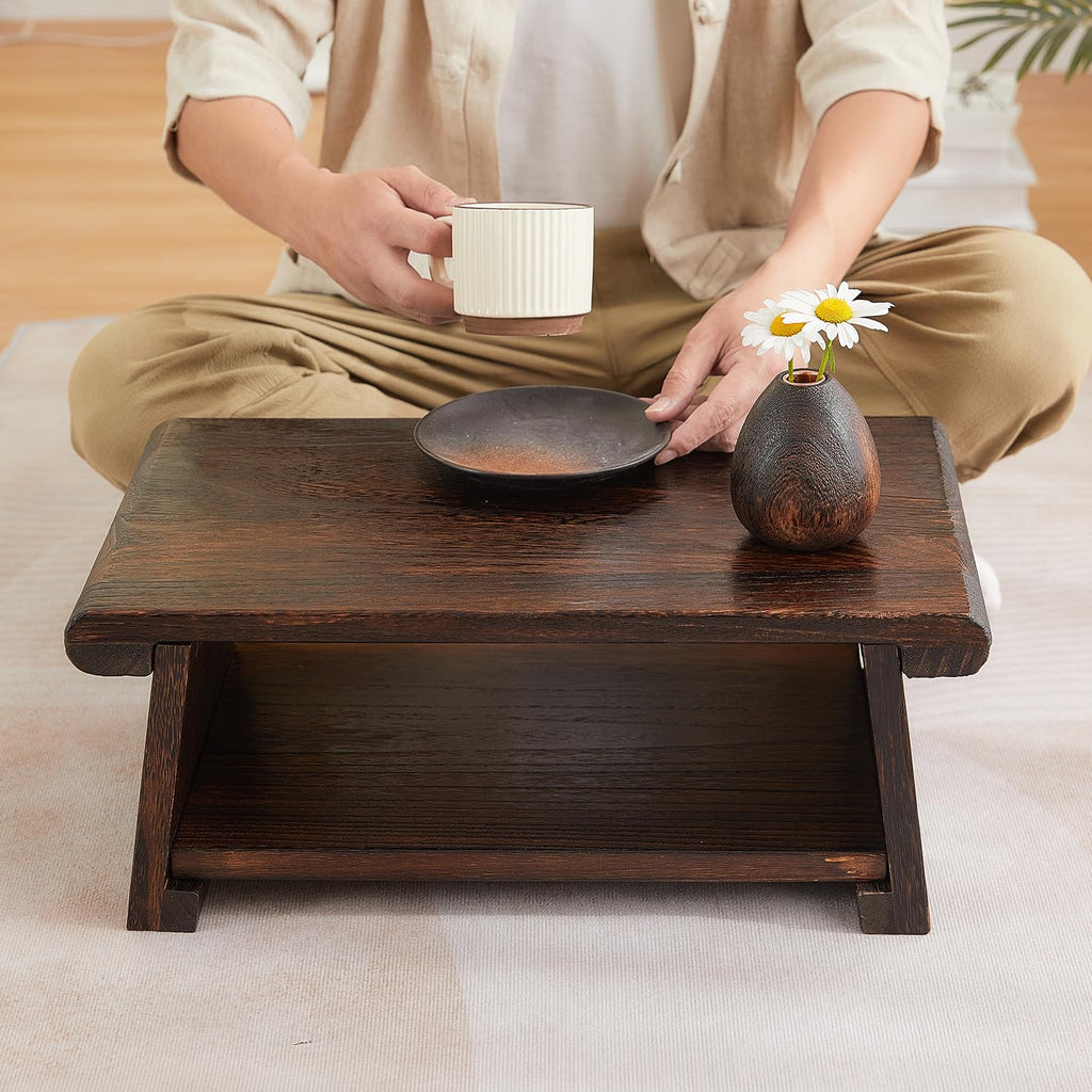 Folding Japanese Low Floor Table, Small Wood Meditation & Altar Table