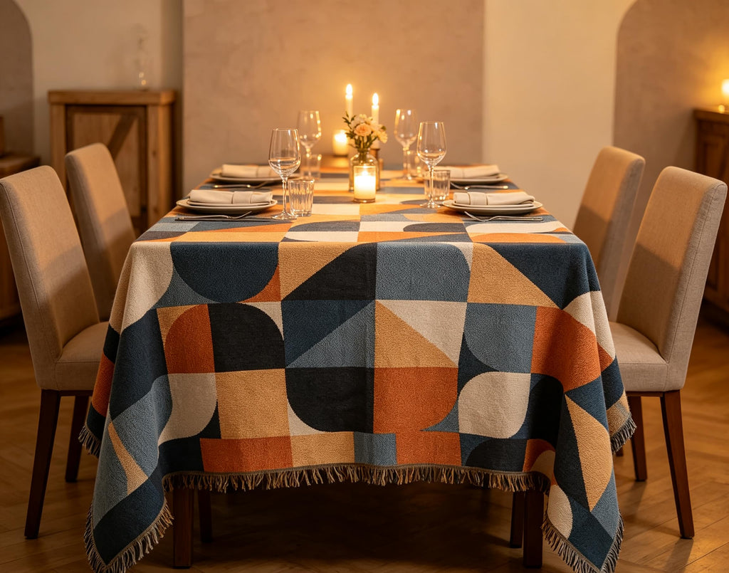 Beige Bohemian Sofa Throw Blankets Ethnic Woven Boho Geometric Multicolor Blue and Orange Throw Blanket for Couch