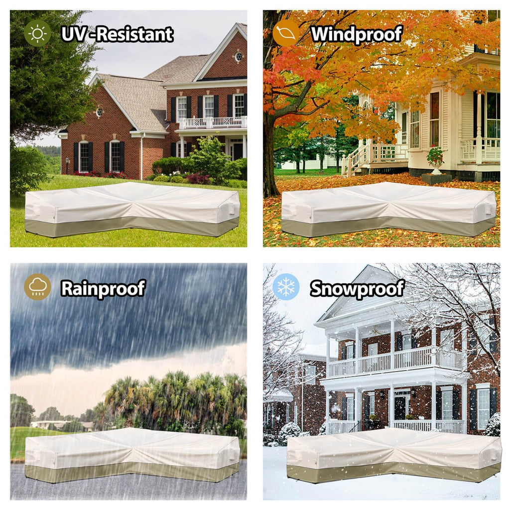 Outdoor Sectional Patio Furniture Covers - Waterproof Rip-Stop Anti-UV 600D Heavy Duty Couch Cover with 3 Air Vent