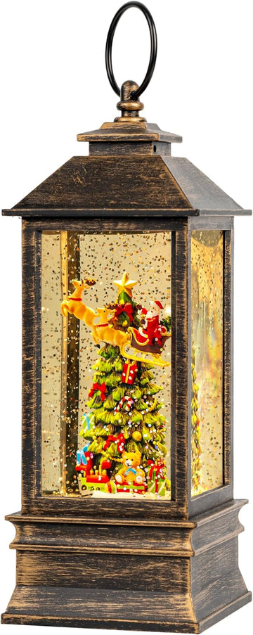 Christmas Snow Globe Lantern with Music & Timer, Vintage Lighted Musical Snow Globe with Swirling Water Glitter